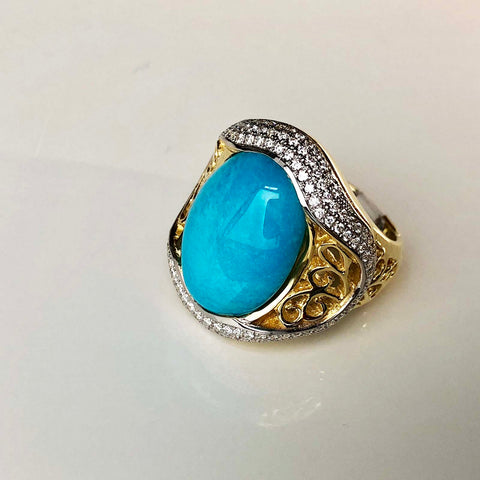 Eye of the Ocean 18K Gold Mini Diamond and Natural Sleeping Beauty Ring Size 6