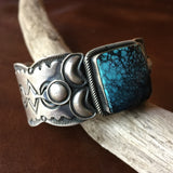 Sterling Silver Bracelet with Chinese Hubei Turquoise Signed Paul Livingston