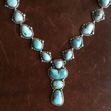 Handmade Sterling Silver Blue Carico Lake Turquoise Medium Cluster Necklace