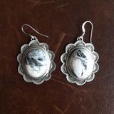 Beautiful Handmade Stamped Sterling Silver White Buffalo Oval Earrings