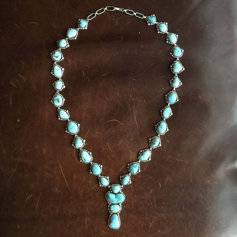 Handmade Sterling Silver Blue Carico Lake Turquoise Medium Cluster Necklace