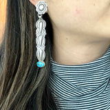 Flower Post Statement Long Sterling Stamped Earrings Spiderweb Kingman