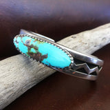 Collector Piece Classy Long Oval Royston Turquoise Bracelet Signed Snowhawk