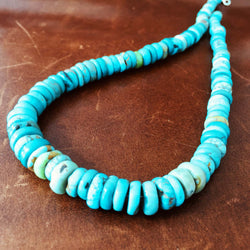 16" Carico Lake Turquoise Beaded Necklace Flat Beads Rare Collection
