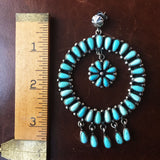Huge Hoop Circle Campitos Turquoise Statement Earrings Flower Cluster Signed