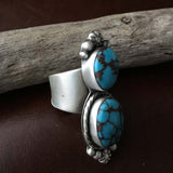 Beautiful Two Stoned Egyptian Turquoise Sterling Silver Ring Size 7