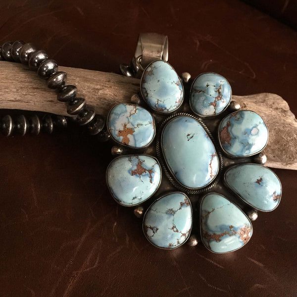 Large Statement 9-Stoned Desert Lavender Flower Pendant with Navajo Beads