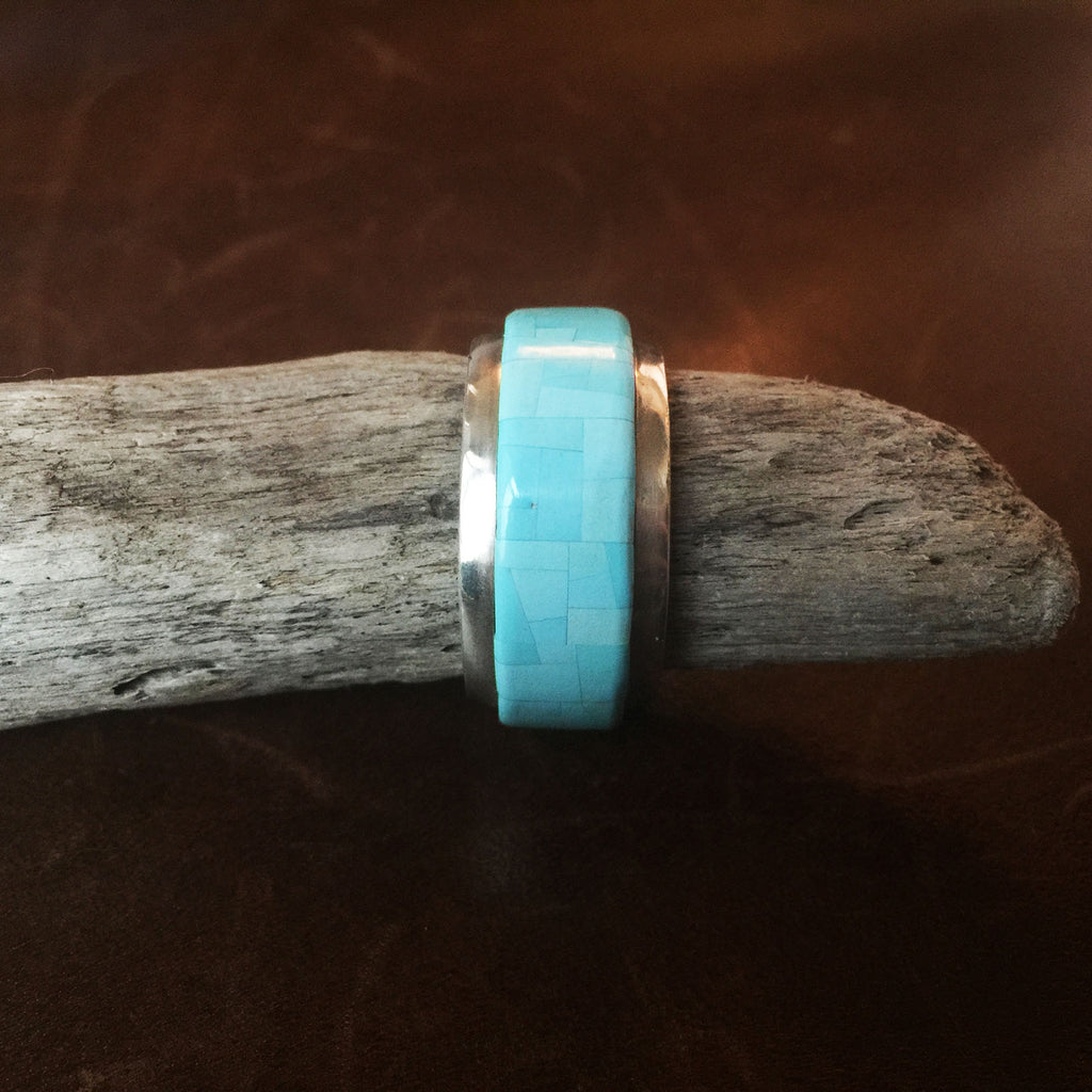 For Men Tiled Kingman Turquoise Sterling Silver Band Ring Size 11.5 – Toqos