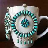 Huge Hoop Circle Campitos Turquoise Statement Earrings Flower Cluster Signed