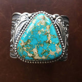 Large Sterling Silver Triangle Blue Gem Turquoise Statement Cuff Bracelet
