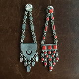 Beautiful Mini Clustered 14 Carat Red Coral Long Dangle Sterling Silver Earrings