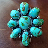 Handmade Statement Sterling Natural Huge Royston Turquoise Cluster Ring Size 8