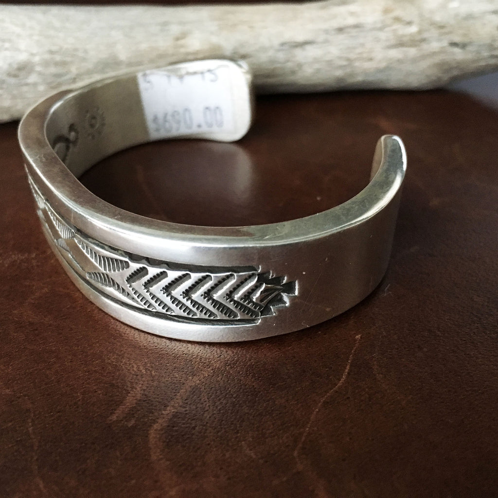 For Men B Morgan Signed Silver Deep Stamp Overlay Cuff Heavy