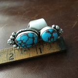 Beautiful Two Stoned Egyptian Turquoise Sterling Silver Ring Size 7