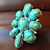 Handmade Statement Sterling Natural Huge Royston Turquoise Cluster Ring Size 8