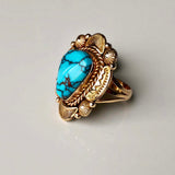 Blue Canyon Egyptian Turquoise 14K Gold Ring Handmade Ray Bennett Signed Sz 7.5