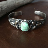 Simple Single Stone Carico Lake Turquoise Stamped Sterling Overlay Bracelet