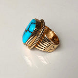 Lets Dance Egyptian Turquoise 14K Gold Ring Handmade Ray Bennett Signed Sz 7.5