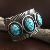 For Men Large Stamped Sterling Silver Turquoise Mountain Statement Bracelet