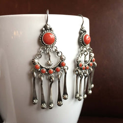 Beautiful Handmade 3.21 Carat Red Coral Sterling Silver Chandelier Earrings