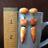 Simple Sterling 3-Stone Spiny Oyster Dangle Earrings Signed Etta Endito