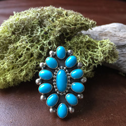 Handmade Sterling Sleeping Beauty Turquoise Flower Cluster Ring Size 6