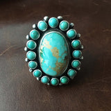 Handmade Royston Turquoise with Mini Cluster Ring Signed Paul Livingston Size 7