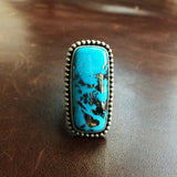 Beautiful Natural Blue Persian Turquoise with Pyrite Long Rectangle Ring Size 7