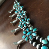 Double Oxidized Sterling Navajo Pearl Carico Lake Squash Blossom Necklace Signed