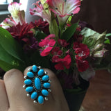 Handmade Sterling Sleeping Beauty Turquoise Flower Cluster Ring Size 9