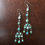 Long Dangle Sterling Cluster Carico Lake Turquoise Earrings Handmade Signed