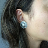 Handmade Sterling Silver Stamped Flower Earrings Signed by Harris Joe