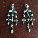 Navajo Handmade Light Blue and Seagreen Carico Lake Long Chandelier Earrings