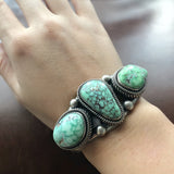 Beautiful Handmade Sterling Silver 3-Stone Carico Lake Turquoise Bracelet