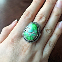 Unique Carico Lake Turquoise Natural Ring Signed By Terry Martinez Navajo Sz 7.5