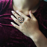 Beautiful Handmade Spiny Oyster Flower Ring Signed Ernest Begay Size 7