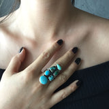 Handmade 6-Stone Mixed Turquoise Sterling Ring Stamped Etta Endito Size 7