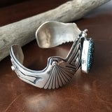 Beautiful Assymetric Kingman Turquoise Sterling Silver Overlay Bracelet