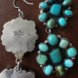 Double Flower Cluster Dangle Carico Lake Turquoise Earrings Sterling Signed