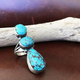 Classic Handmade Sterling Silver 3 Stone Egyptian Turquoise Ring Size 7.5