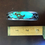 Collector Piece Classy Long Oval Royston Turquoise Bracelet Signed Snowhawk