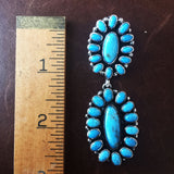Kingman Long Earrings Cluster Flower Merenci Turquoise with Pyrite Signed