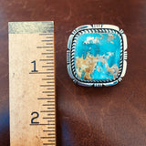 Navajo Handmade Sterling Silver Rounded Square Royston Turquoise Ring Size 6.5