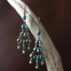 Handmade Waterfall Carico Lake Turquoise Cluster Earrings Signed Eleanor Largo
