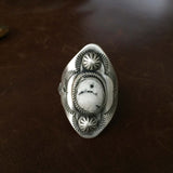 Beautiful Handmade Sterling Silver Stamped Overlay White Buffalo Ring Size 8