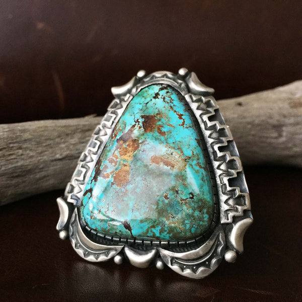 Large Sterling Silver Triangle Single Stone Royston Turquoise Ring Size 10