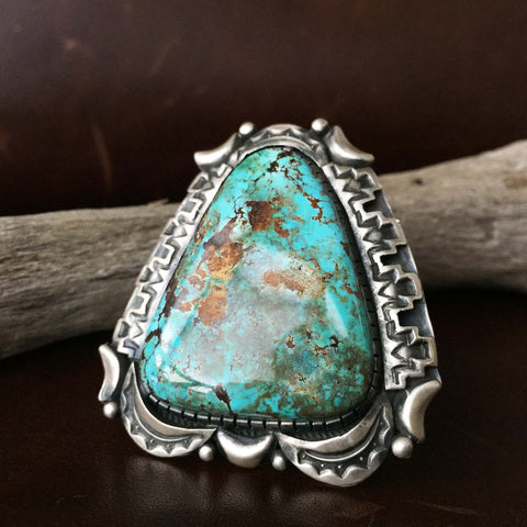 Large Sterling Silver Triangle Single Stone Royston Turquoise Ring Siz ...