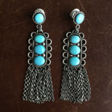 Handmade Luxury 4-Stoned Persian Turquoise Sterling Silver Dangle Earrings