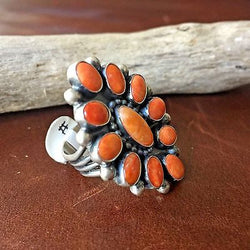 Rare Handmade Sterling Ring Cluster of Spiny Oyster Signed Ernest Begay Size 8