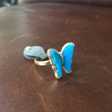 Handmade 18k Gold Ring Sleeping Beauty Turquoise Butterfly Set Diamonds Sz 7